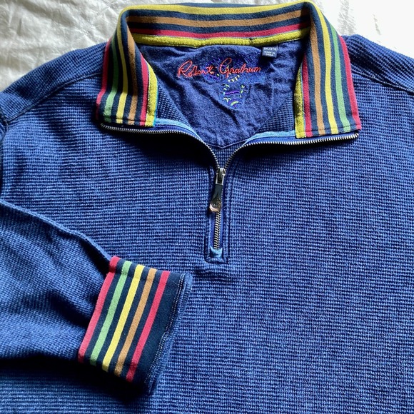 Robert Graham Other - Robert Graham Mens 2XL Thermal Waffle Long Sleeve 1/4Zip Pullover Sweater Blue